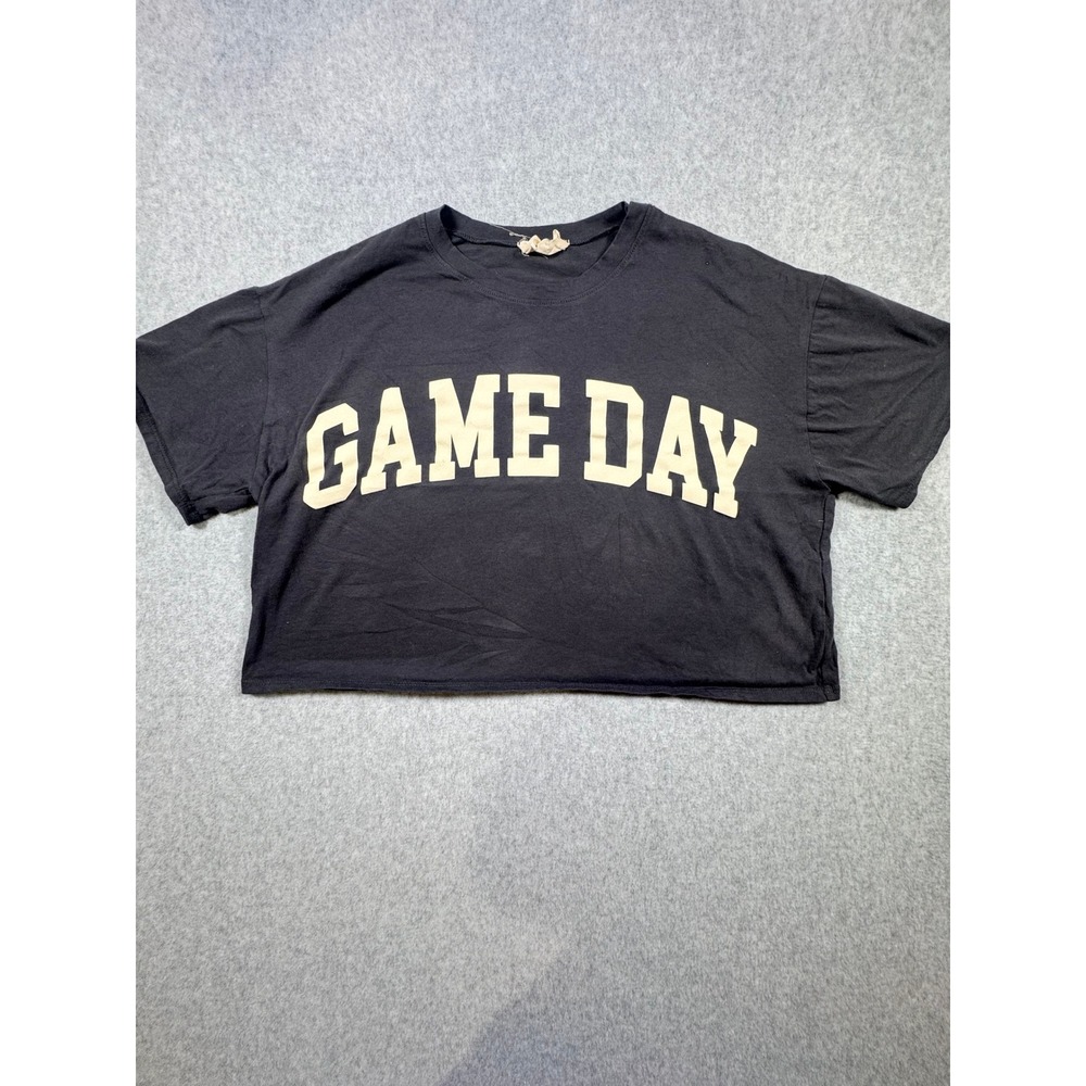Dress Up Game Day Graphic Crop Top Shirt Charcoal Gray Womens Small SM